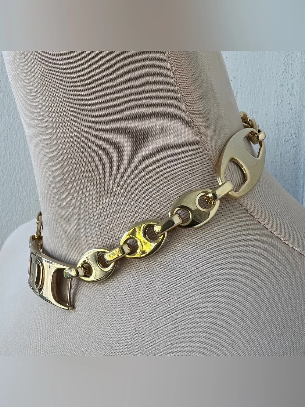 Custom Vintage Ferragamo Vara Hardware Statement Choker in Gold 15.5”